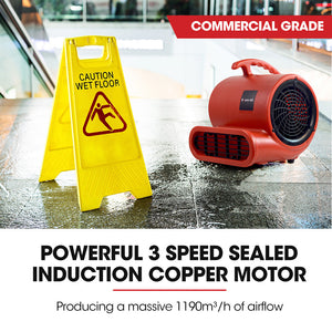 3-Speed Carpet Dryer Air Mover Blower Fan | 700CFM, Sealed Copper Motor, Poly Housing