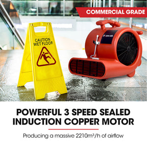 3-Speed Carpet Dryer Air Mover Blower Fan | 1300CFM, Sealed Copper Motor, Poly Housing