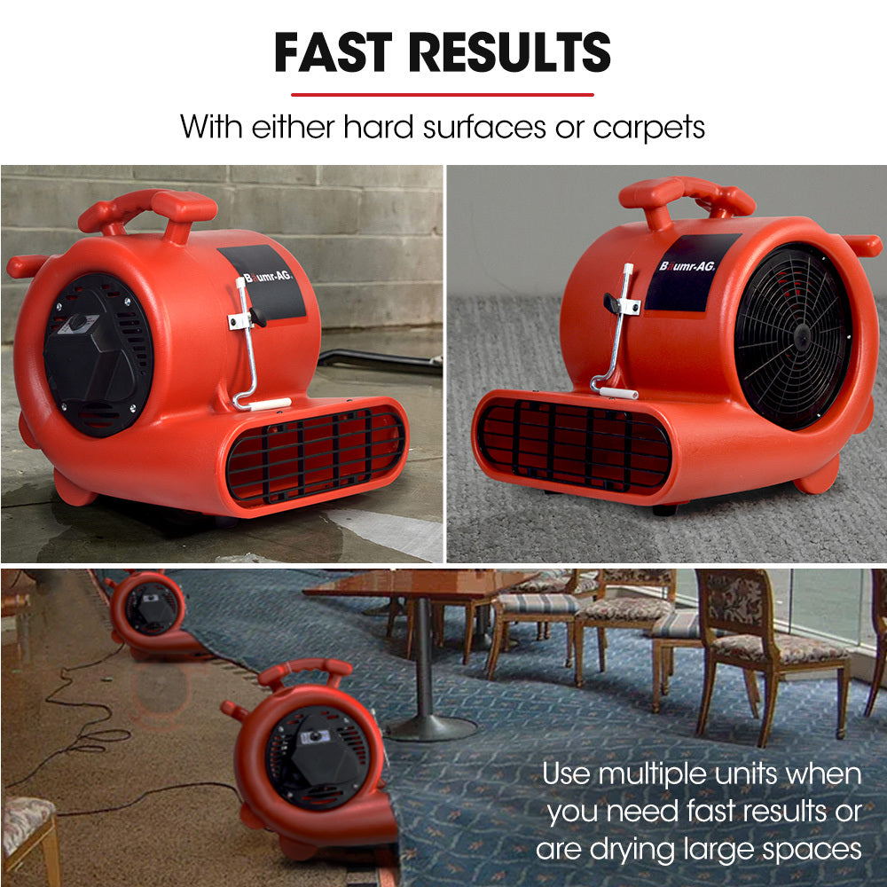3-Speed Carpet Dryer Air Mover Blower Fan | 1300CFM, Sealed Copper Motor, Poly Housing