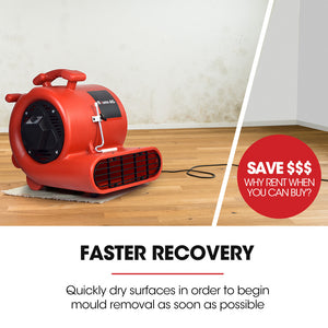 3-Speed Carpet Dryer Air Mover Blower Fan | 1300CFM, Sealed Copper Motor, Poly Housing