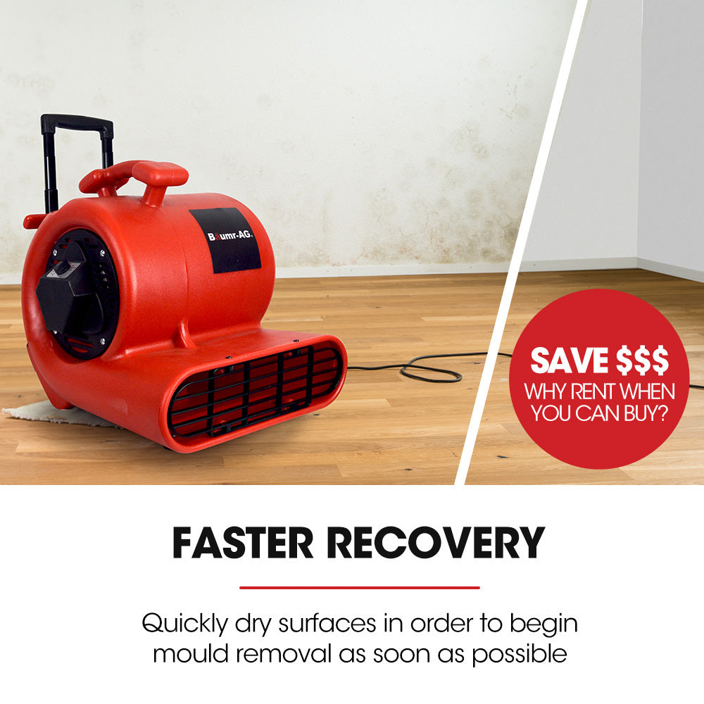 3-Speed Carpet Dryer Air Mover Blower Fan | 1400CFM, Sealed Copper Motor, Poly Housing - Telescopic Handle and Wheels