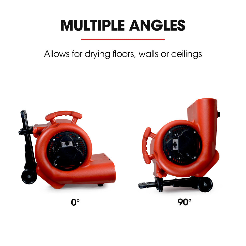 3-Speed Carpet Dryer Air Mover Blower Fan | 1400CFM, Sealed Copper Motor, Poly Housing - Telescopic Handle and Wheels