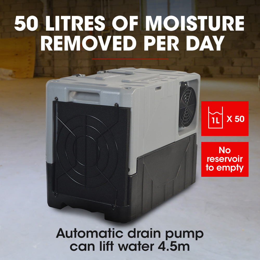 50L/day Commercial Air Dehumidifier for Mould | Portable, Stackable, LCD Display, Wheels