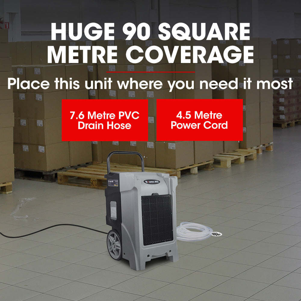 90L/day Commercial Air Dehumidifier for Mould | Portable, Stackable, LCD Display, Wheels