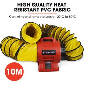 Baumr-AG 200mm Portable Axial Air Mover Blower Fan with 10m Ventilation Duct