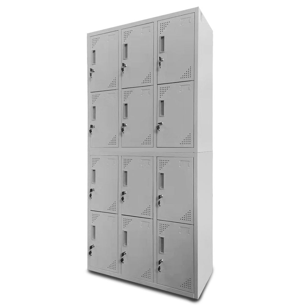 FORTIA 12-Door Locker Cabinet | Metal Storage for Gym, Home, Office, School - Light Grey