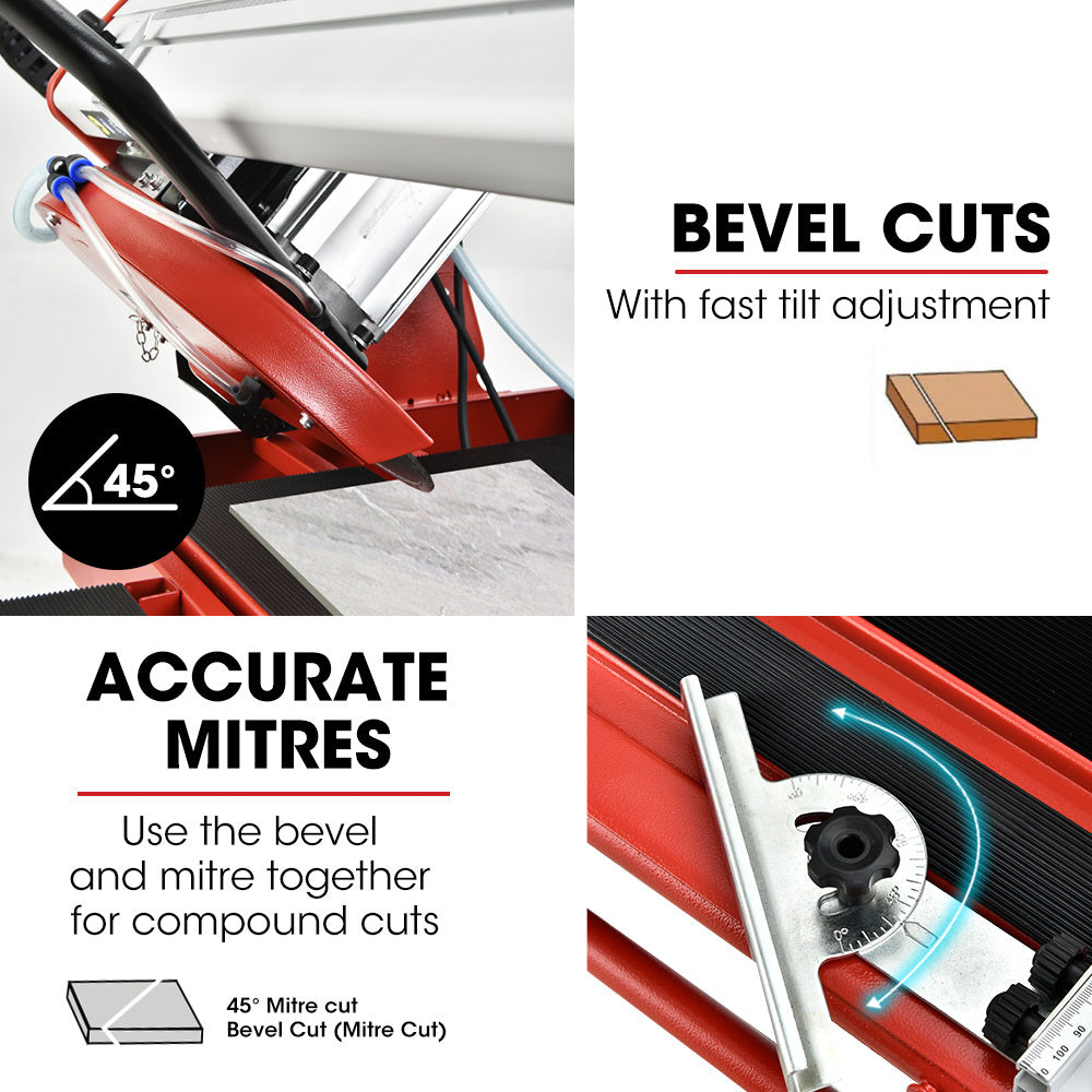 1500W Electric Tile Saw Cutter with 300mm (12") Blade | 920mm Cutting Length | Side Extension Table