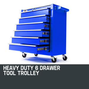 6 Drawer Tool Box Cabinet Trolley Garage Toolbox Storage Mechanic Chest | BULLET