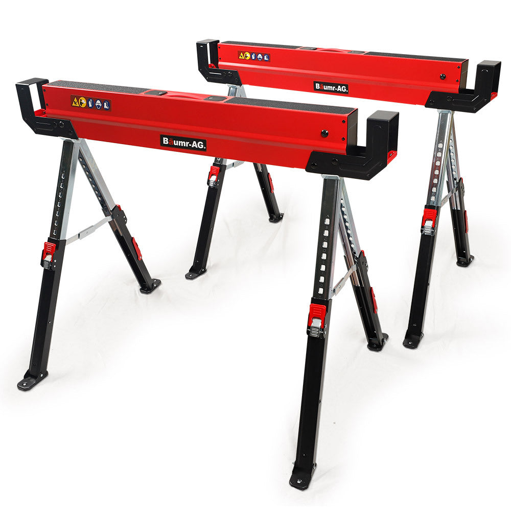 BAUMR-AG 2 x Steel Saw Horse | Folding Height Adjustable Sawhorse | 1180kg Capacity | 2x4 Support Arms