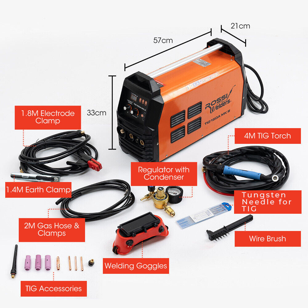 Inverter Welder TIG Arc Stick | Power: 160 Amp | AC/DC | Includes Accessories | Plug Type: 15A | Brand: ROSSI