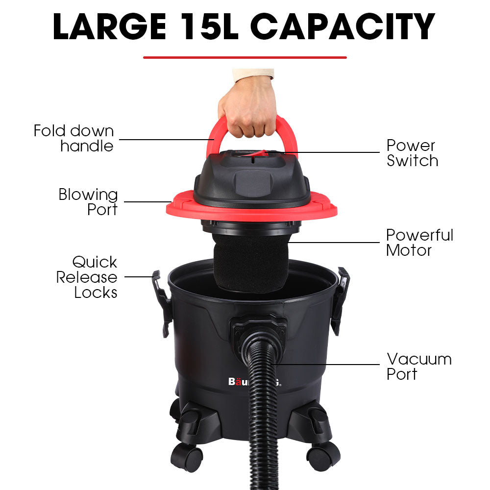 Wet and Dry Vacuum Cleaner 15L 1200W with Blower | Car Workshop Carpet
