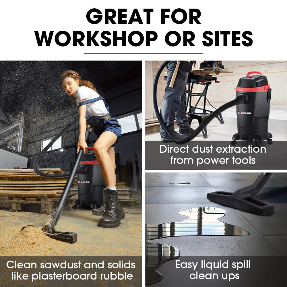 Baumr-AG Wet and Dry Vacuum Cleaner 30L 1200W with Blower | Car Workshop Carpet