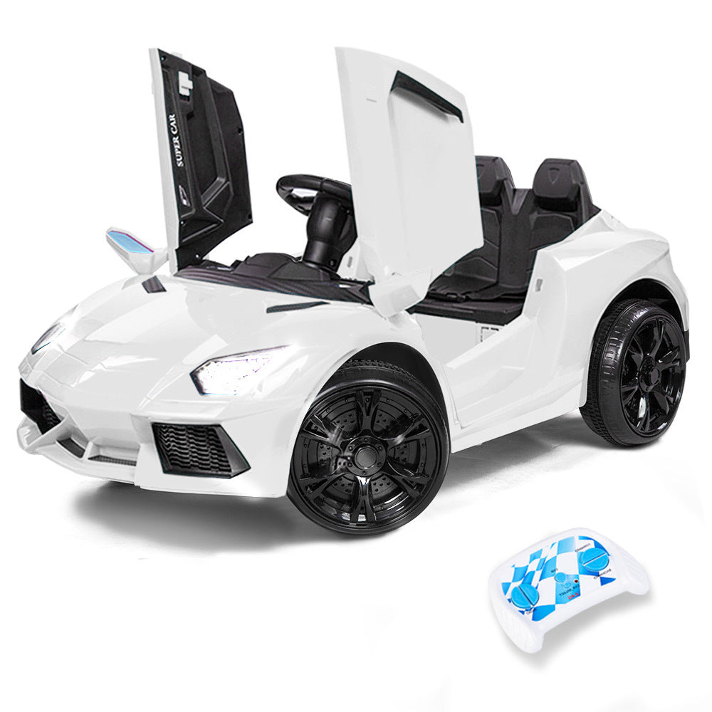 Ride-On Car for Kids with Remote Control and Battery Charger (Lamborghini Inspired, White)