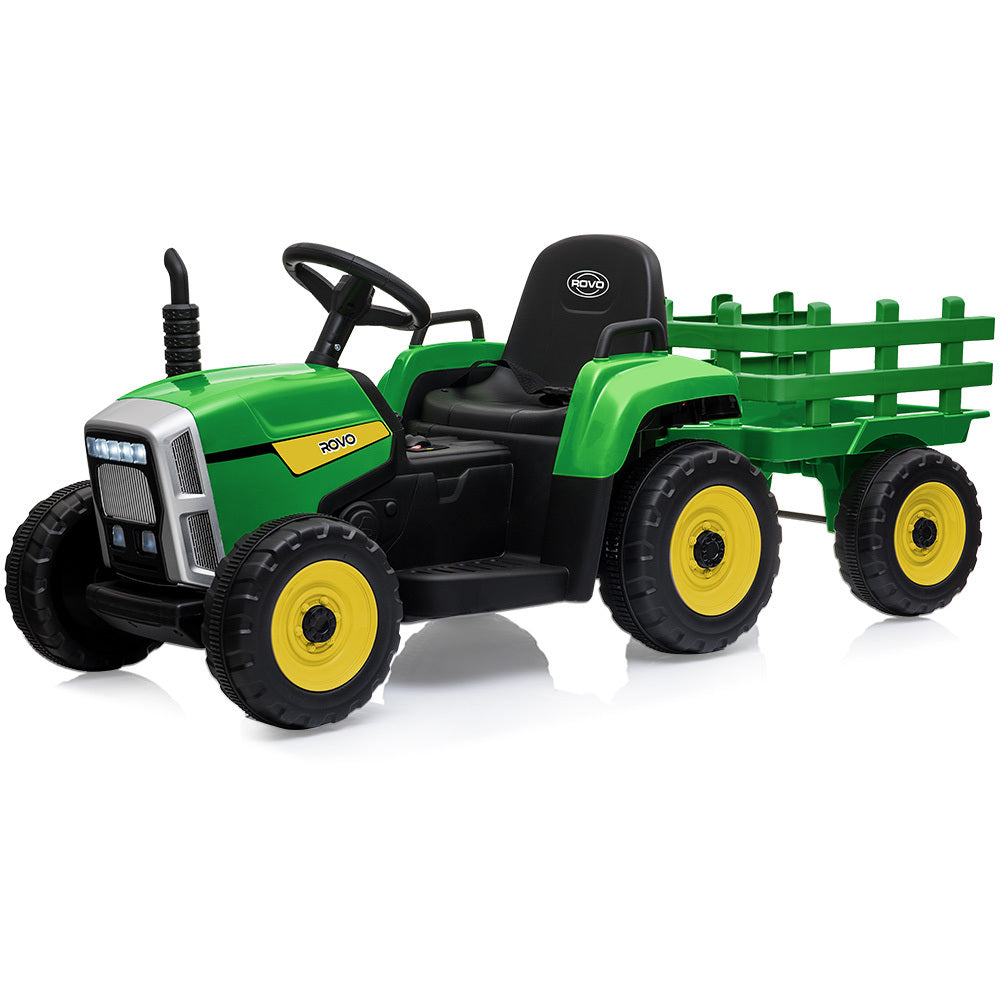 Rovo Kids Electric Battery-Operated Ride-On Tractor Toy with Remote Control (Green and Yellow)