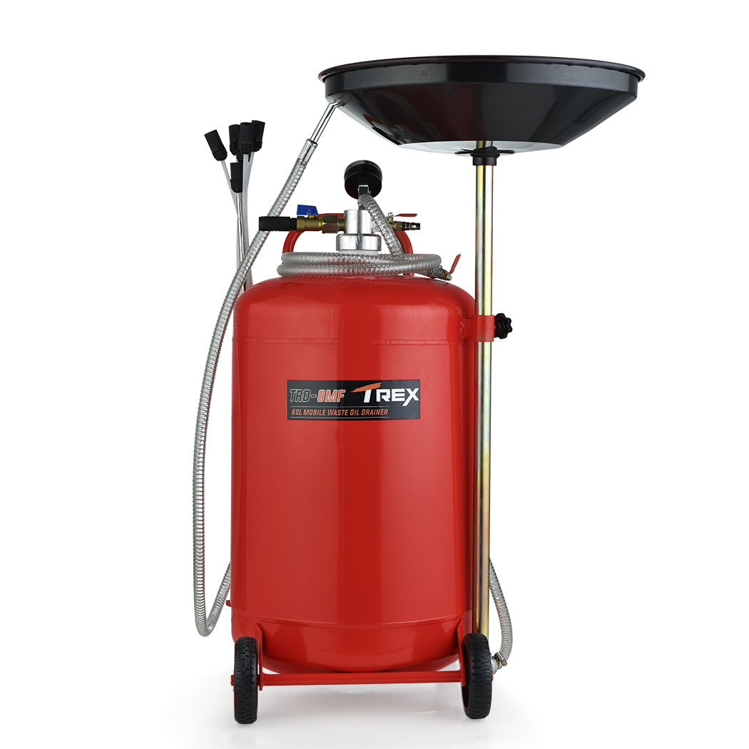 80L Mobile Waste Oil Drainer Tank with Telescopic Pneumatic Extractor Probes for Workshop