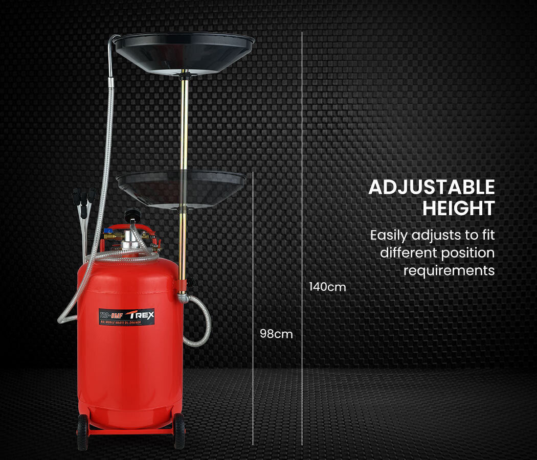 80L Mobile Waste Oil Drainer Tank with Telescopic Pneumatic Extractor Probes for Workshop