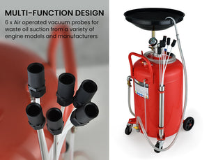 80L Mobile Waste Oil Drainer Tank with Telescopic Pneumatic Extractor Probes for Workshop