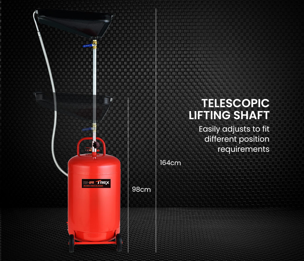 80L Mobile Waste Oil Drainer with Telescopic Design and Air Compressor Fitting for Workshop