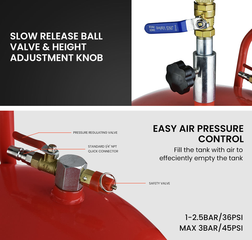 80L Mobile Waste Oil Drainer with Telescopic Design and Air Compressor Fitting for Workshop