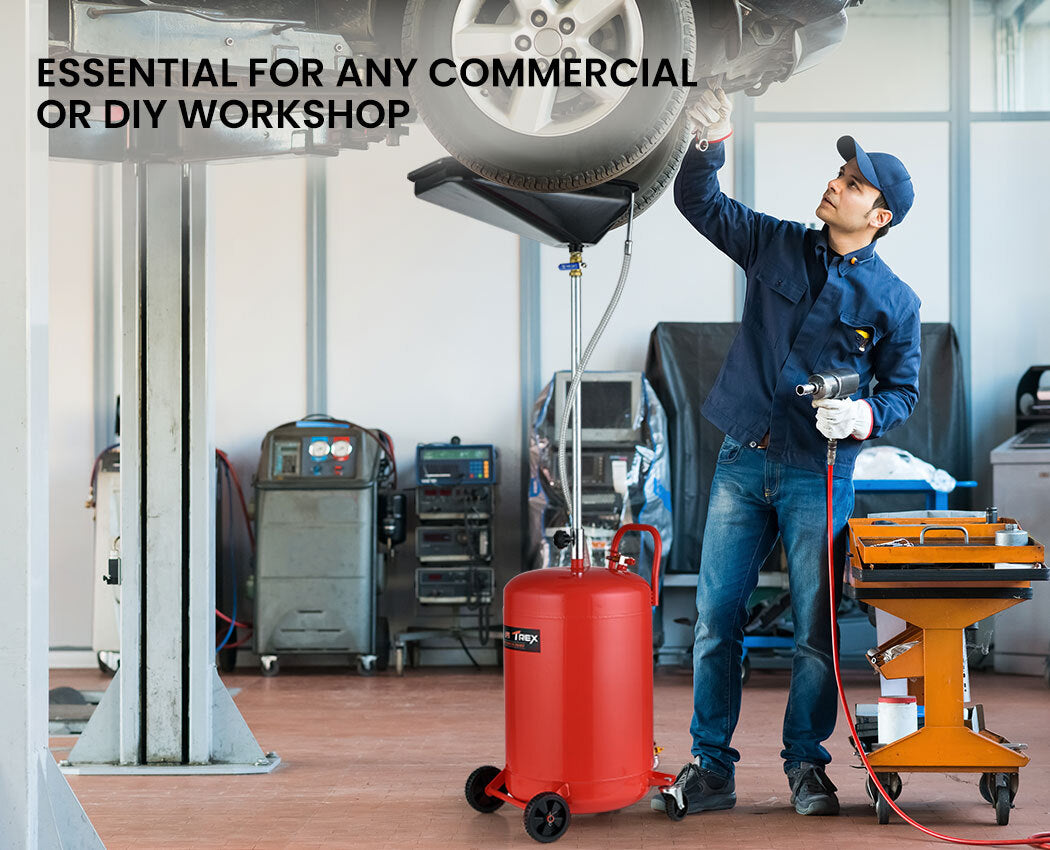 80L Mobile Waste Oil Drainer with Telescopic Design and Air Compressor Fitting for Workshop