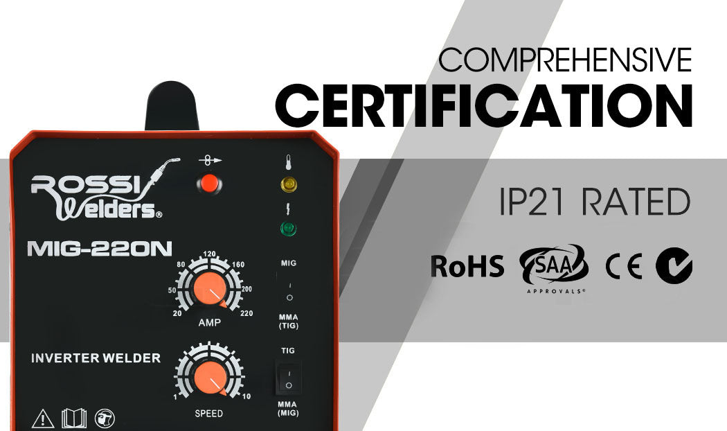 220A MIG Welder Inverter TIG Gasless Portable Welding Machine MMA ARC | Plug Type: 15A | Brand: ROSSI