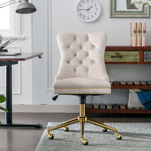 Beige Velvet Home Office Chair