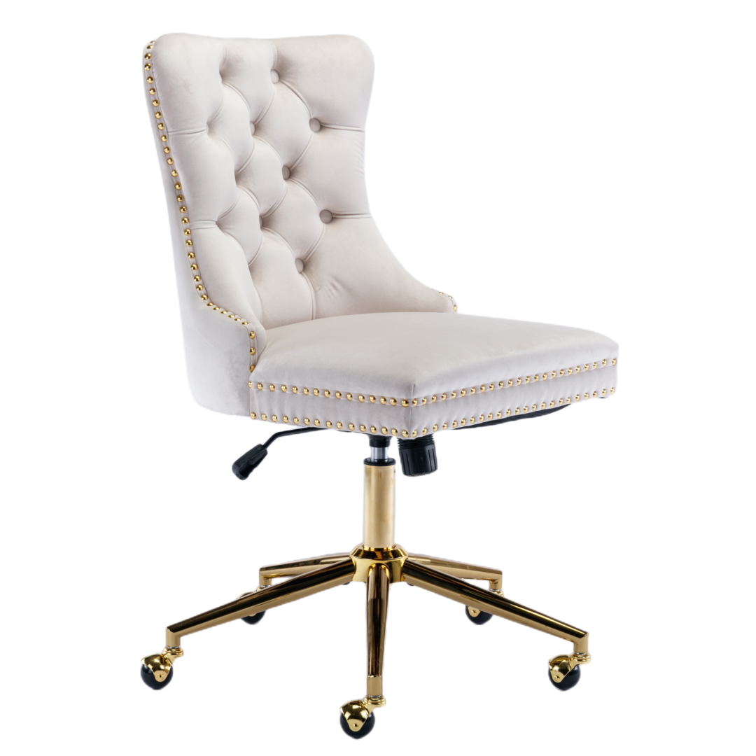 Beige Velvet Home Office Chair