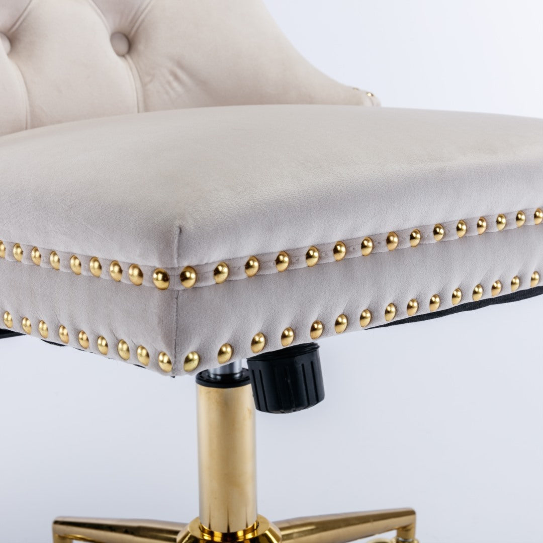 Beige Velvet Home Office Chair