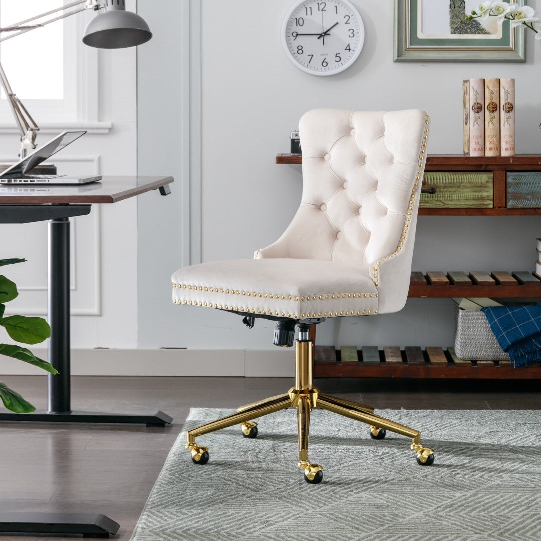 Beige Velvet Home Office Chair