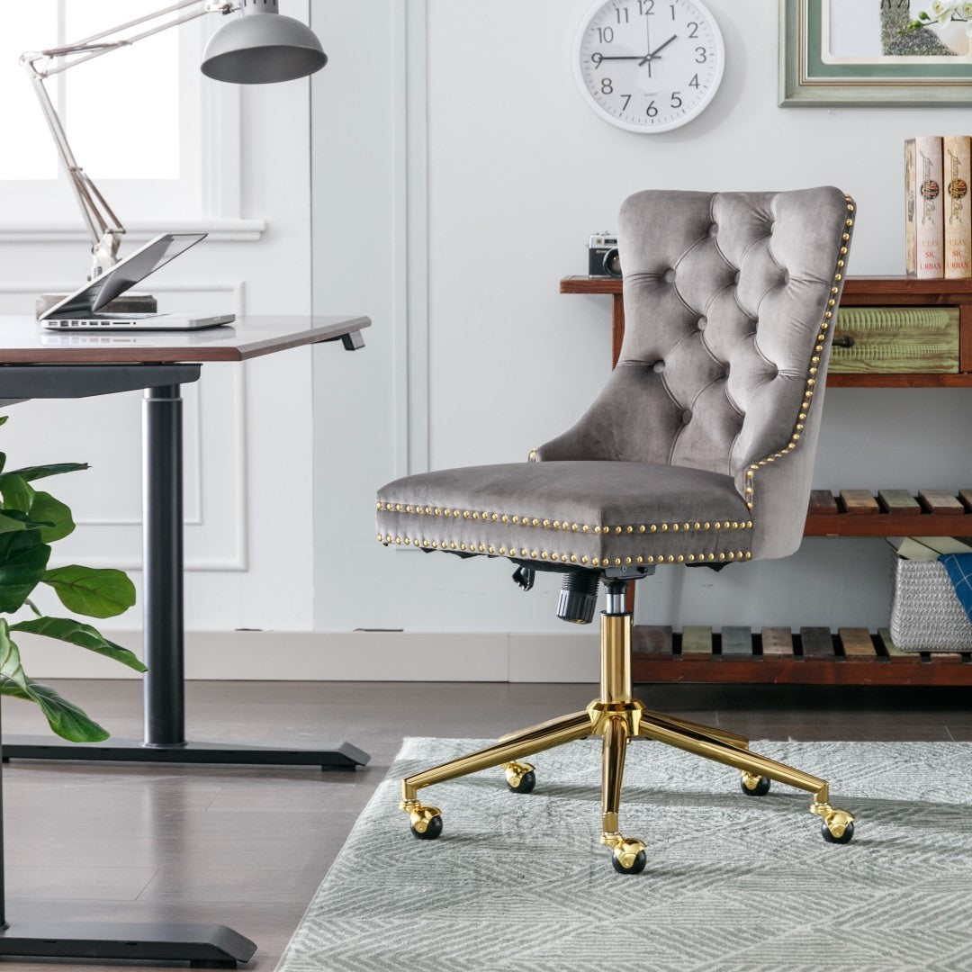 Grey Velvet Home Office Chair