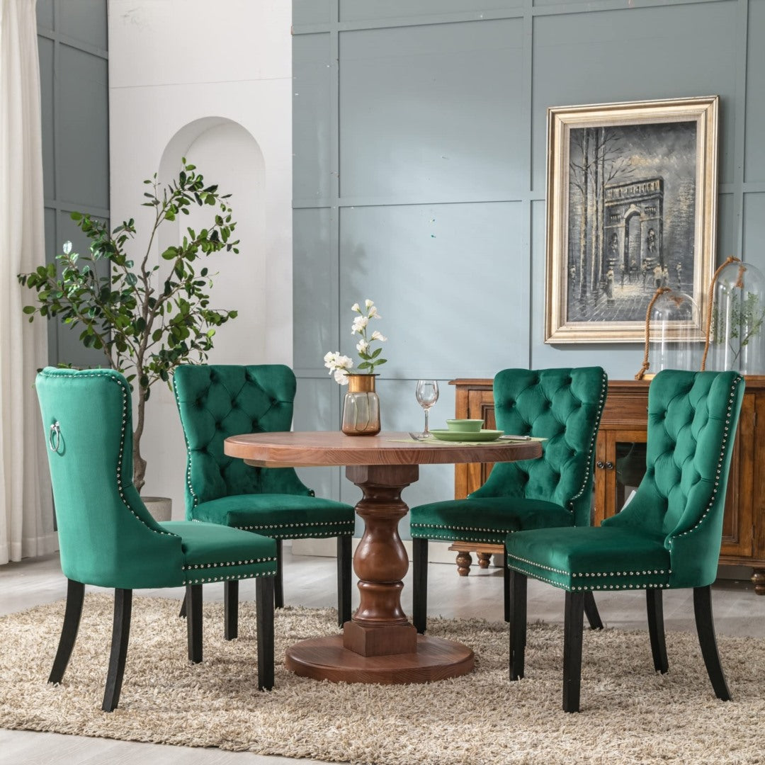 Set of 2 Velvet Dining Chairs | Green Color