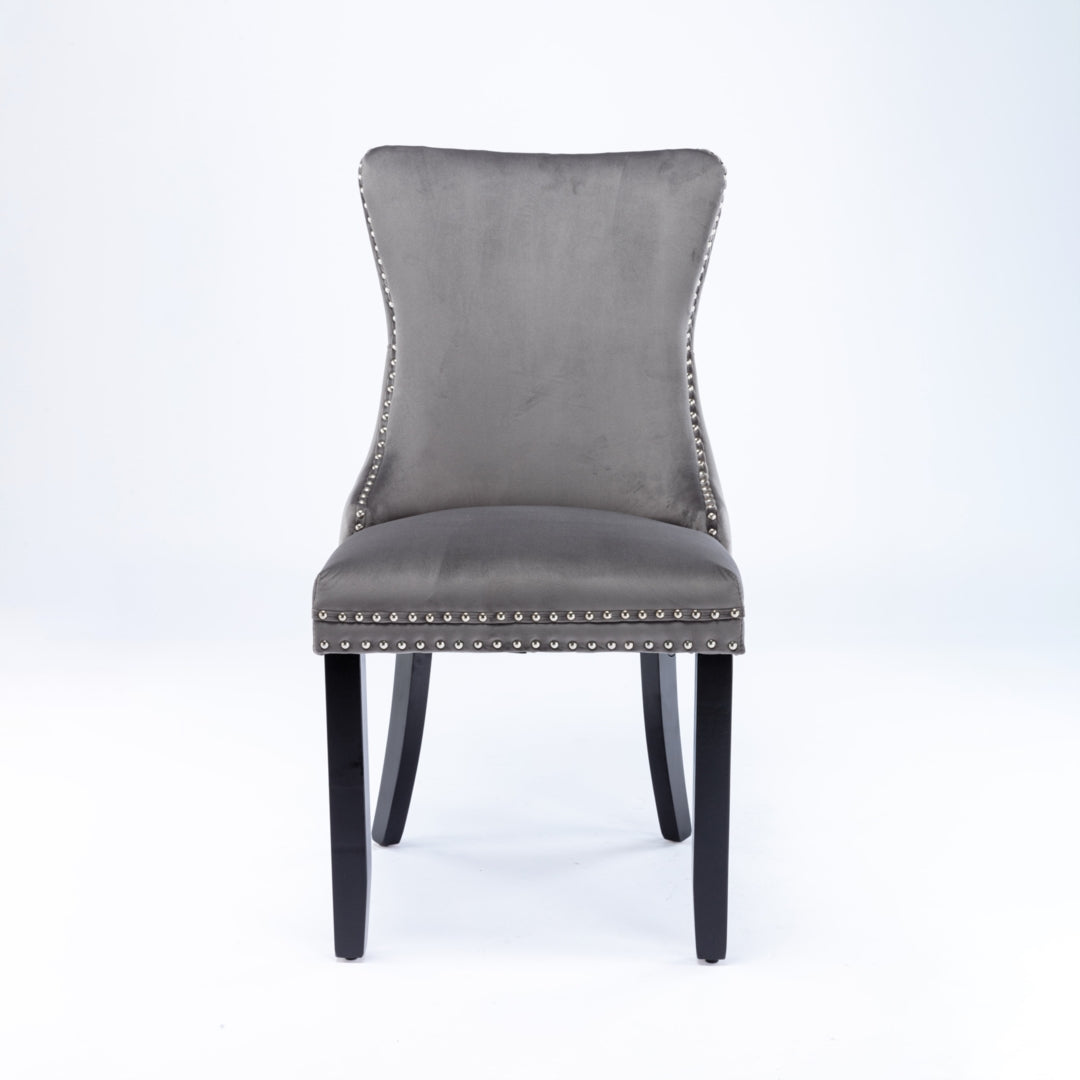 Set of 2 Velvet Upholstered Dining Chairs | Tufted Wingback Side Chair with Studs Trim | Solid Wood Legs for Kitchen