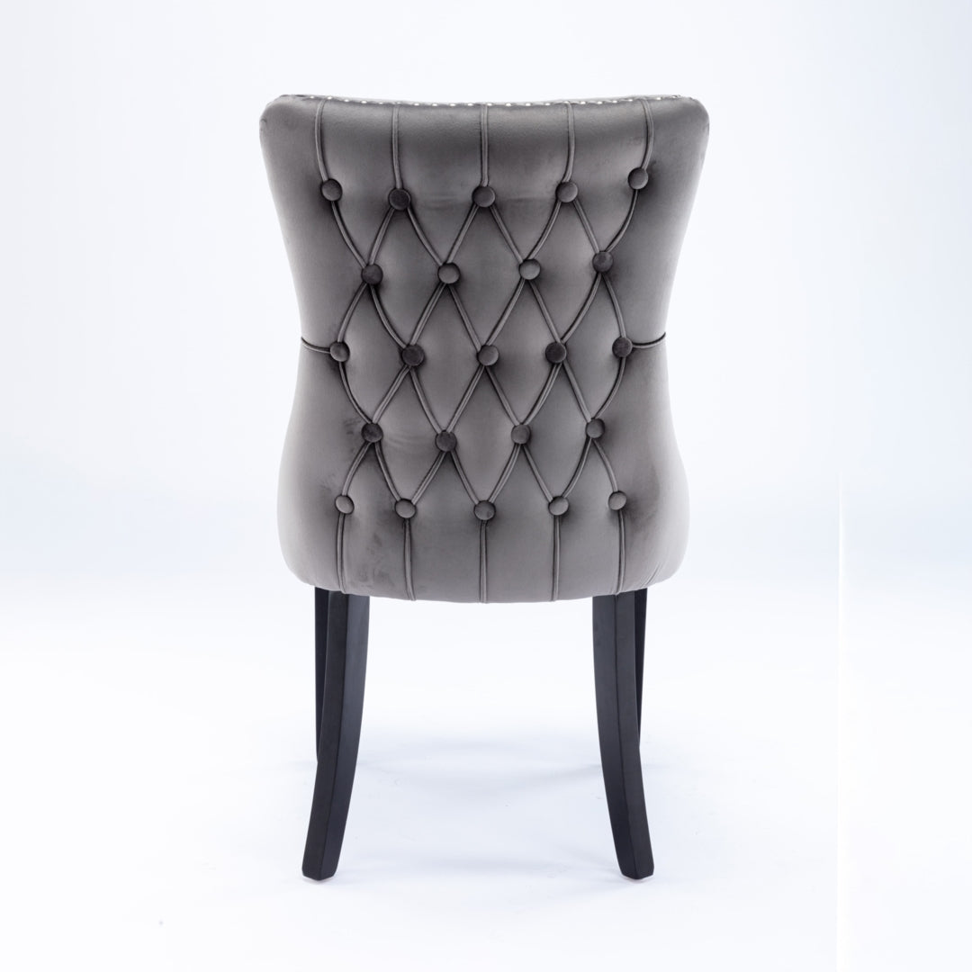 Set of 2 Velvet Upholstered Dining Chairs | Tufted Wingback Side Chair with Studs Trim | Solid Wood Legs for Kitchen