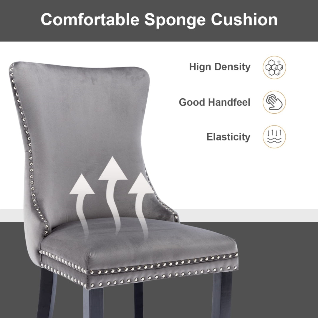 Set of 2 Velvet Upholstered Dining Chairs | Tufted Wingback Side Chair with Studs Trim | Solid Wood Legs for Kitchen