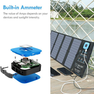 BigBlue Portable 28W SunPower Solar Panel | 2 USB Ports with Digital Ammeter