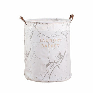 GOMINIMO Laundry Basket | Round Foldable | White Grey Marble