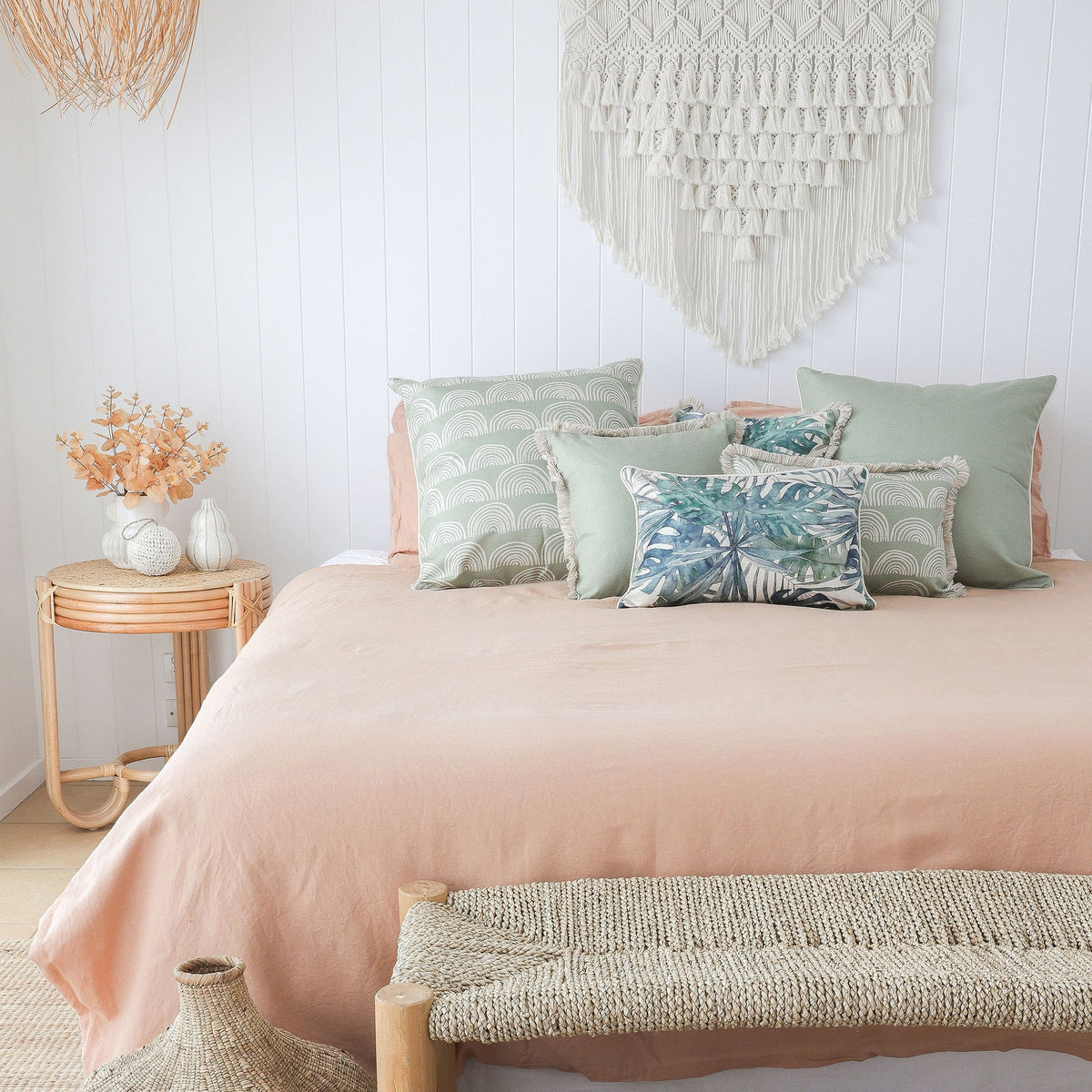 Cushion Cover-Coastal Fringe-Rainbows-Sage-35cm x 50cm