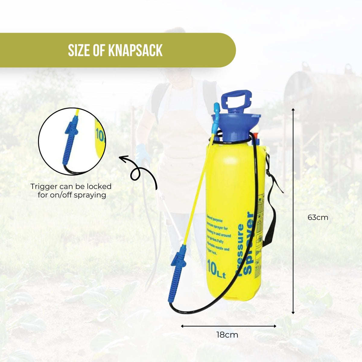 10L Pressure Sprayer | Knapsack Garden Pump for Liquids - Ideal for Yard and Plants