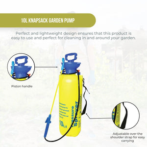 10L Pressure Sprayer | Knapsack Garden Pump for Liquids - Ideal for Yard and Plants