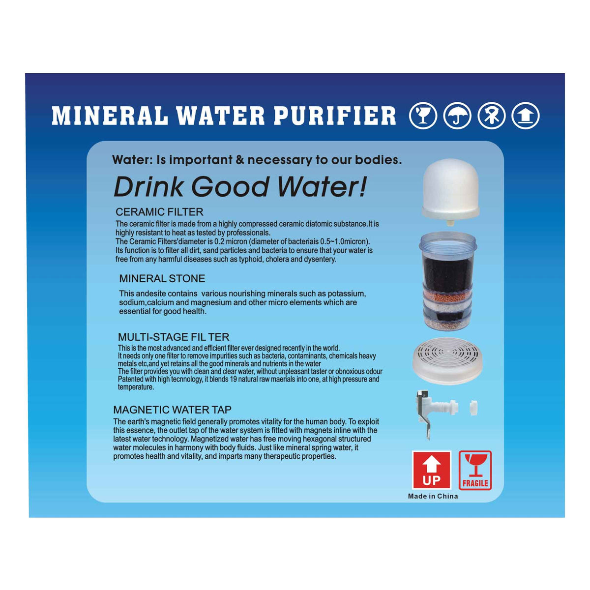 28L Benchtop 8 Stage Water Filter | Ceramic, Carbon, Mineral Stone, Silica Purifier