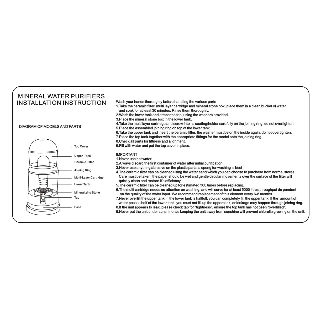 28L Benchtop 8 Stage Water Filter | Ceramic, Carbon, Mineral Stone, Silica Purifier