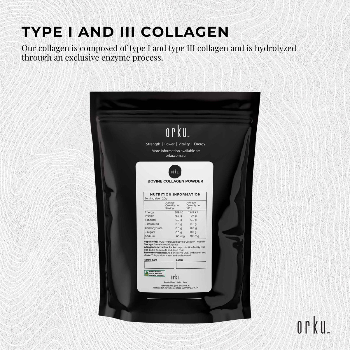 100g Collagen Powder | Bovine Hydrolysate Protein Supplement - Unflavored