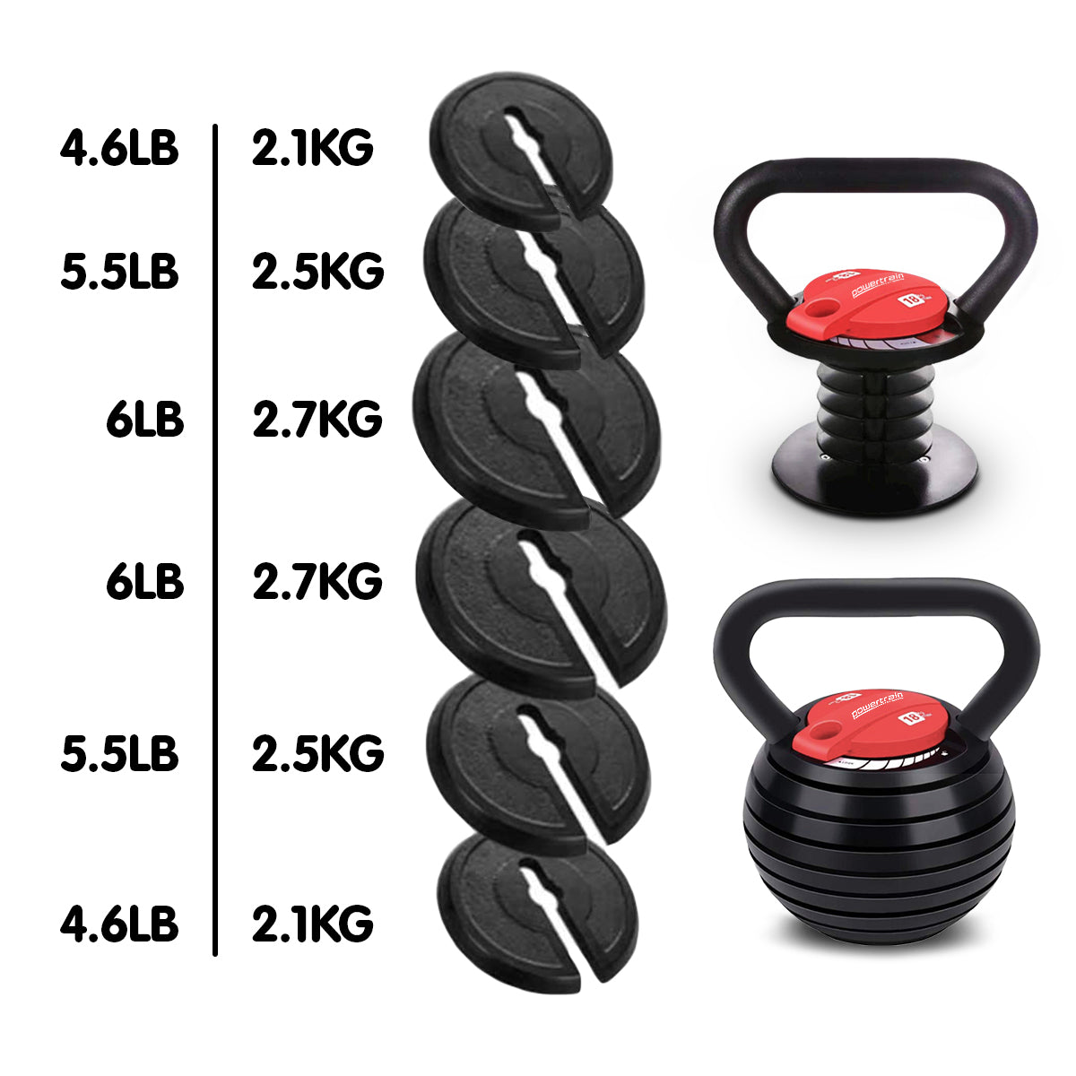 2x Adjustable Kettlebells Weights Dumbbell (18kg) by Powertrain