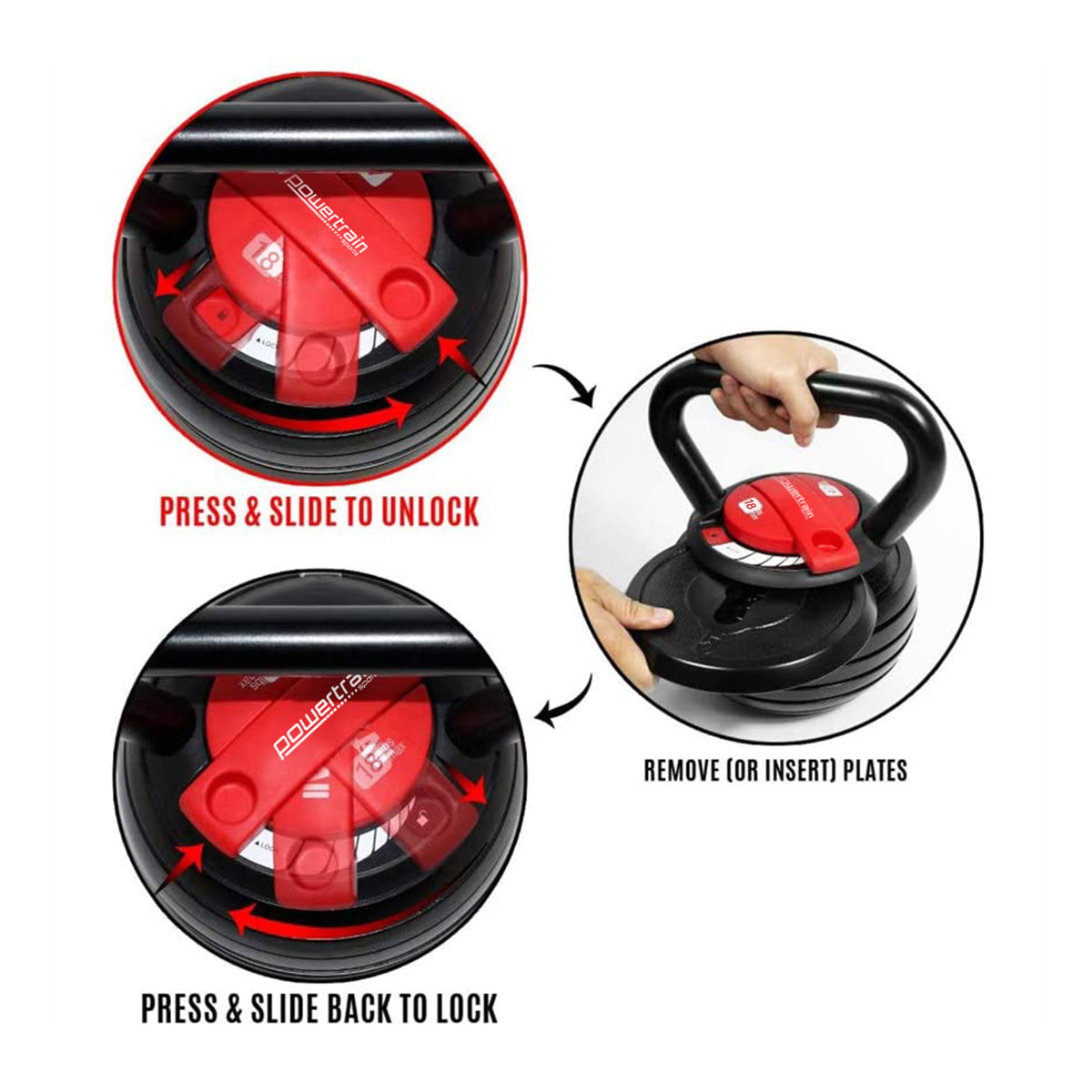 Adjustable Kettle Bell Weights Dumbbell (18kg) by Powertrain