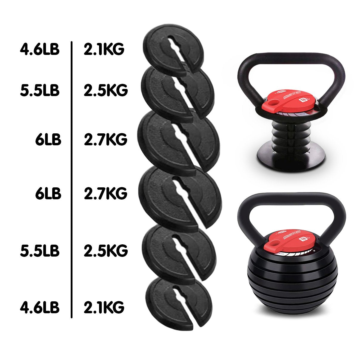 Adjustable Kettle Bell Weights Dumbbell (18kg) by Powertrain