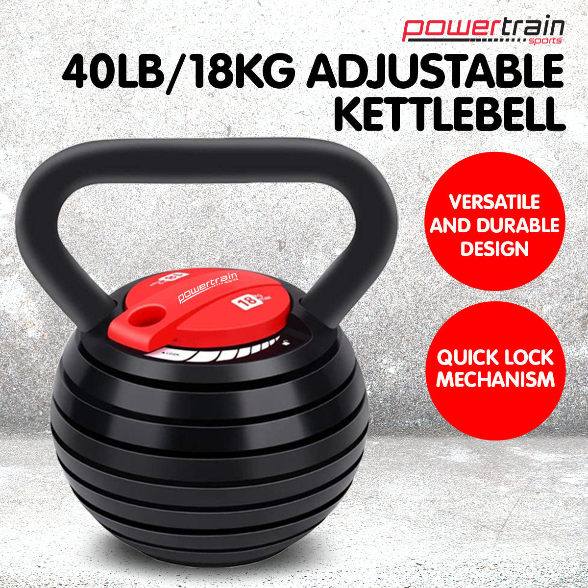 Adjustable Kettle Bell Weights Dumbbell (18kg) by Powertrain
