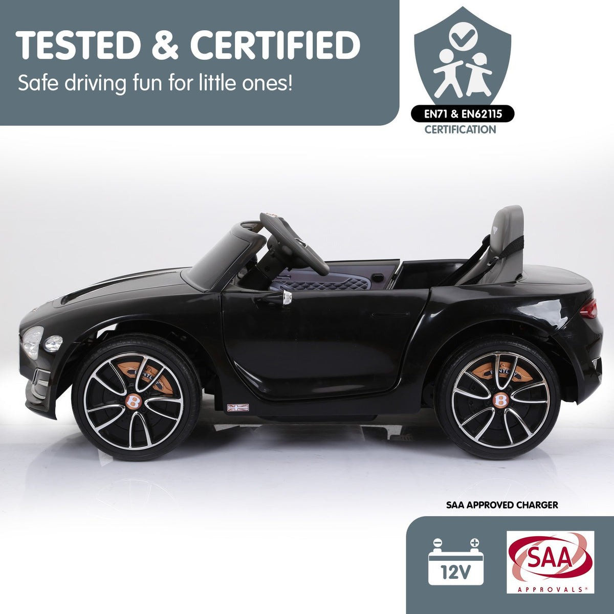 Bentley Exp 12 Licensed Speed 6E Electric Kids Ride-On Car (Black)