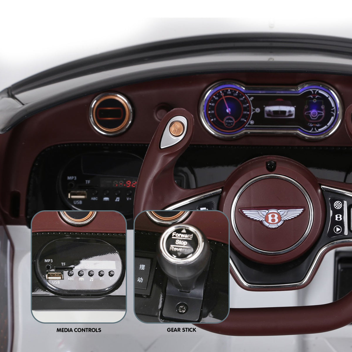 Kahuna Bentley Exp 12 Speed 6E Licensed Kids Ride-On Electric Car with Remote Control (White)