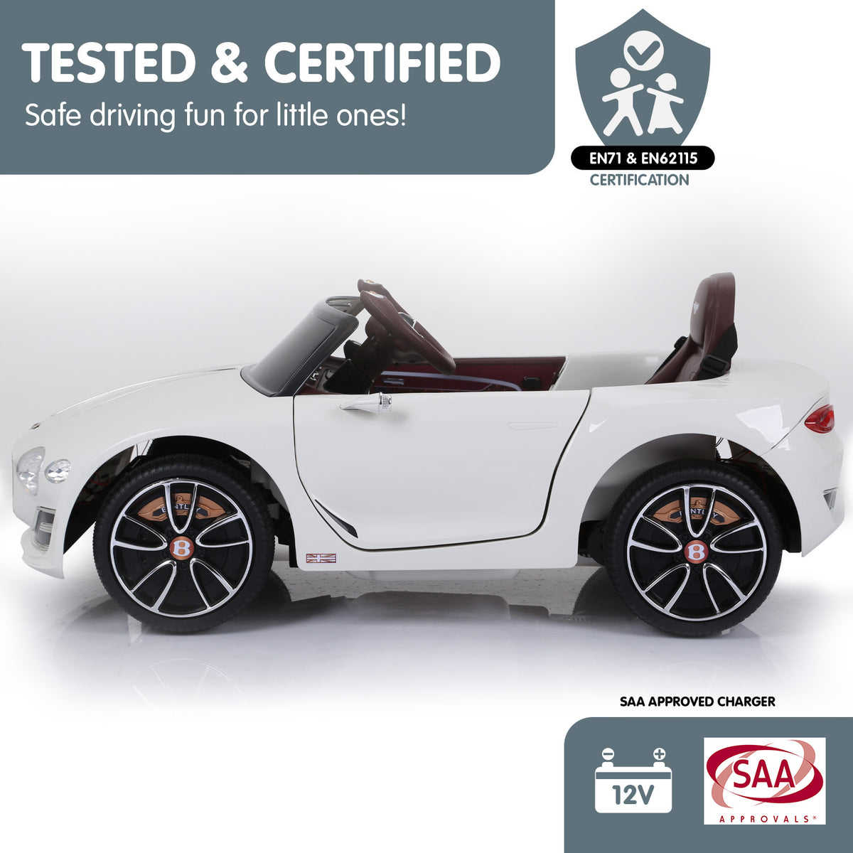 Kahuna Bentley Exp 12 Speed 6E Licensed Kids Ride-On Electric Car with Remote Control (White)