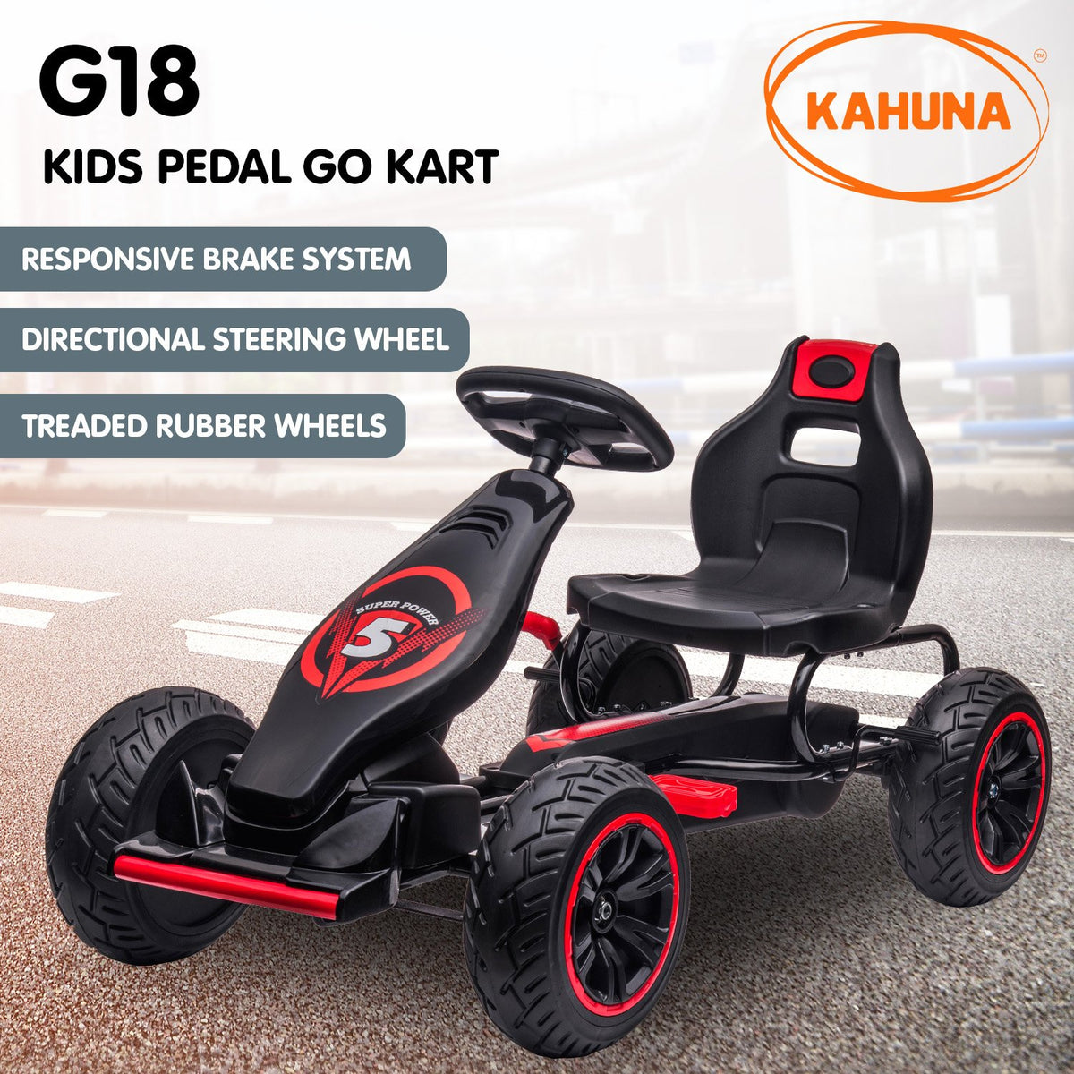 Kids Ride On Pedal Powered Go Kart - Racing Style | Red | Kahuna G18